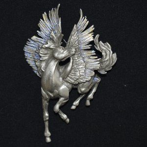 Jonette Jewelry (JJ) Pegasus Flying Horse w/ Purple Glitter Wings Pewter Brooch
